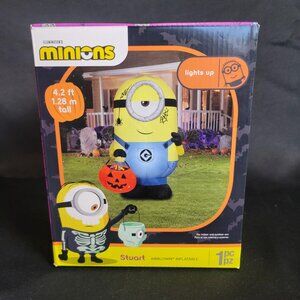 4.2 ft Inflatable Minions Trick or Treat Stuart Halloween Blow up Gemmy Wal Mart